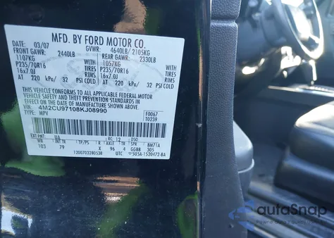 2008 Mercury Mariner Premier z USA, uszkodzony, nr VIN 4M2CU97108KJ08990